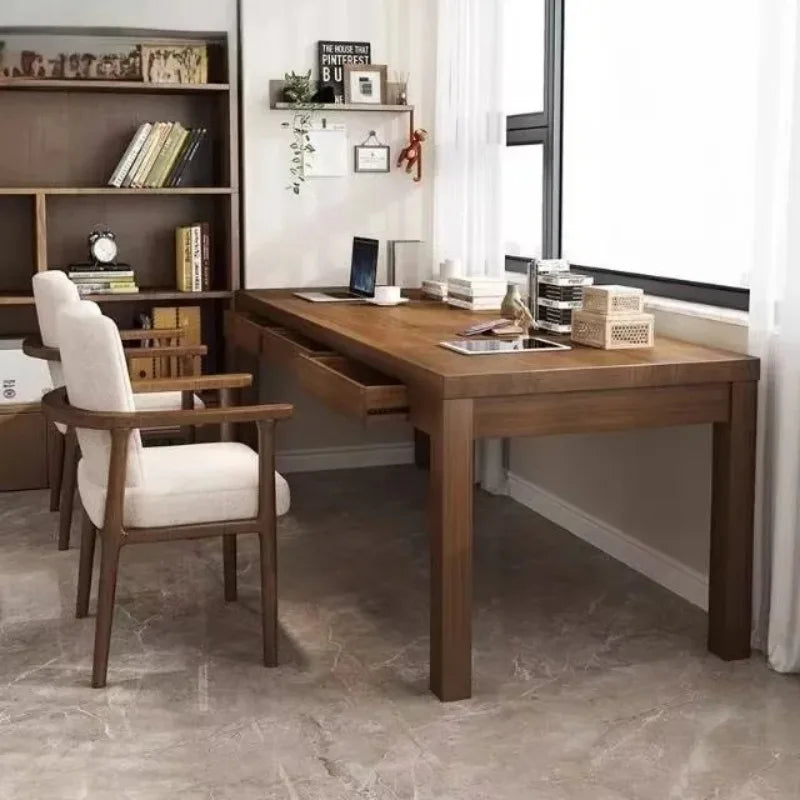 Bureau Double 2 Personnes DeskHarmony avec Étagères de Rangement – Grand Bureau Droit Extra-Long au Design Moderne pour Bureau et Télétravail