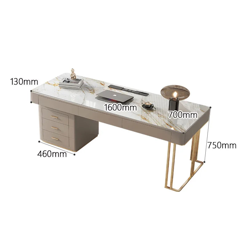 Bureau Moderne Scandinave – Plateau effet pierre & rangement intégré – DeskHarmony