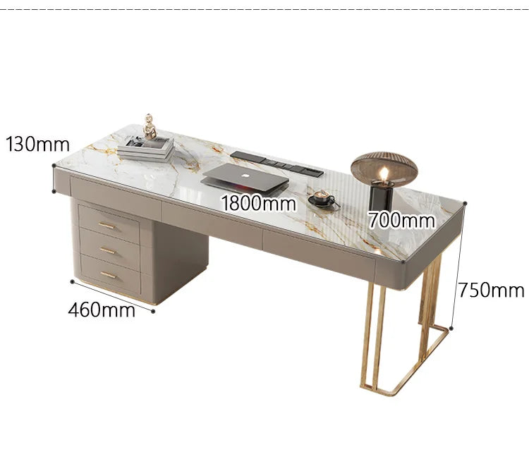 Bureau Moderne Scandinave – Plateau effet pierre & rangement intégré – DeskHarmony