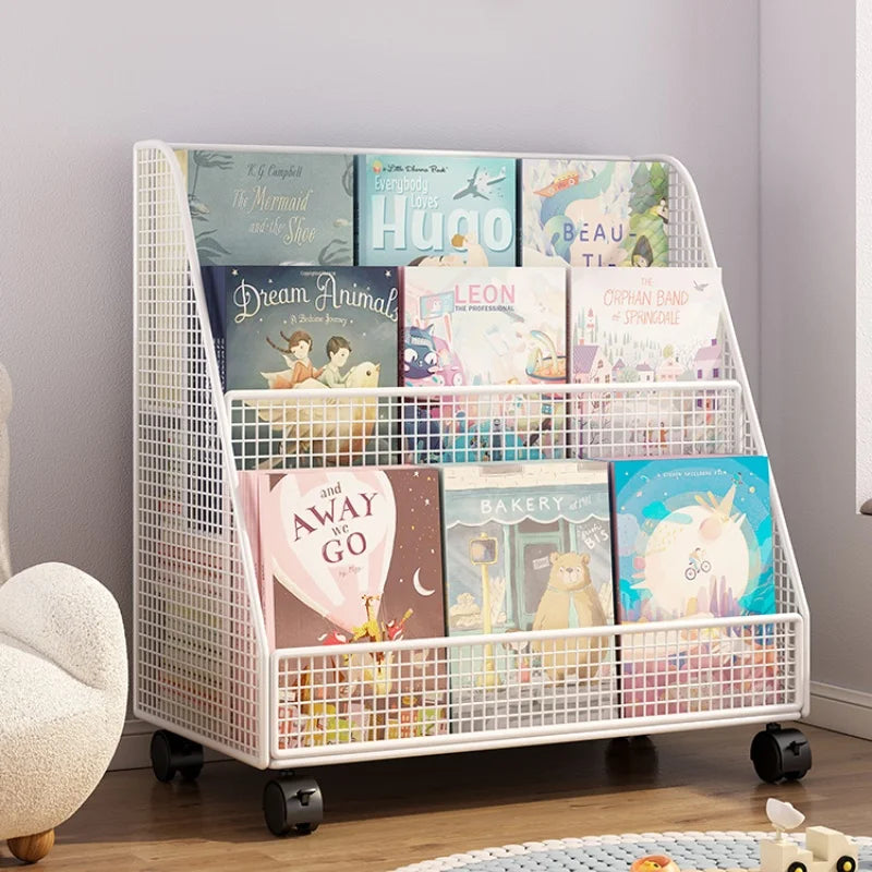 Bibliothèque Mobile Enfant DeskHarmony – Étagère à Roulettes 3 Niveaux pour Livres, Documents & Albums