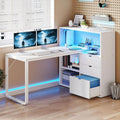 Bureau d’Angle en L avec rangements, Prises Intégrées et LED – DeskHarmony