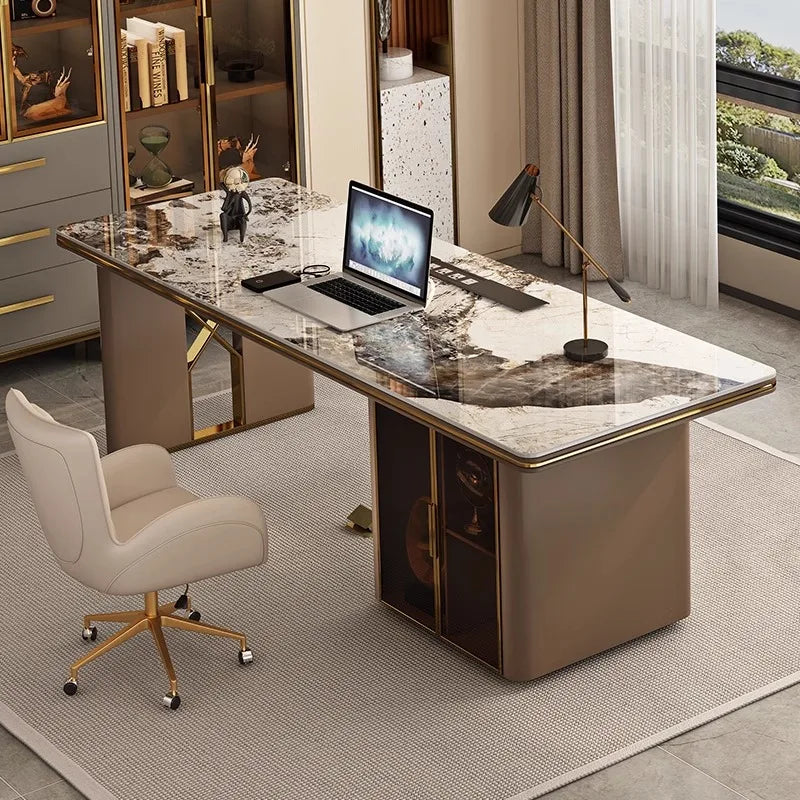 Bureau de Luxe Contemporain – Grand Bureau Moderne en Pierre & Acier – DeskHarmony