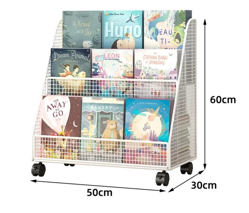 Bibliothèque Mobile Enfant DeskHarmony – Étagère à Roulettes 3 Niveaux pour Livres, Documents & Albums