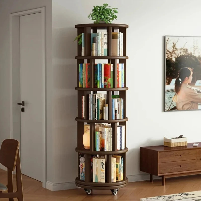 Bibliothèque Rotative 360° en Bois Massif DeskHarmony™ – Rangement Vertical Gain de Place