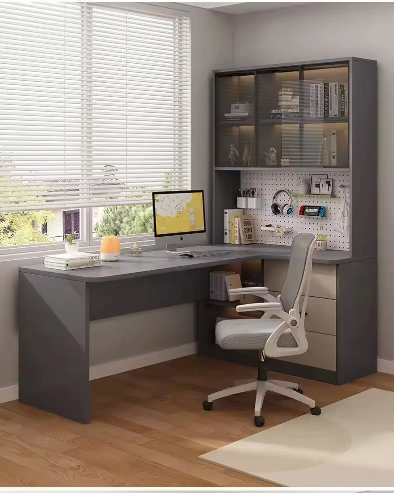 Bureau d’Angle avec Étagère Intégrée – Design Fonctionnel & Élégant