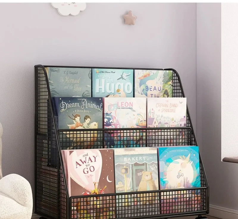 Bibliothèque Mobile Enfant DeskHarmony – Étagère à Roulettes 3 Niveaux pour Livres, Documents & Albums