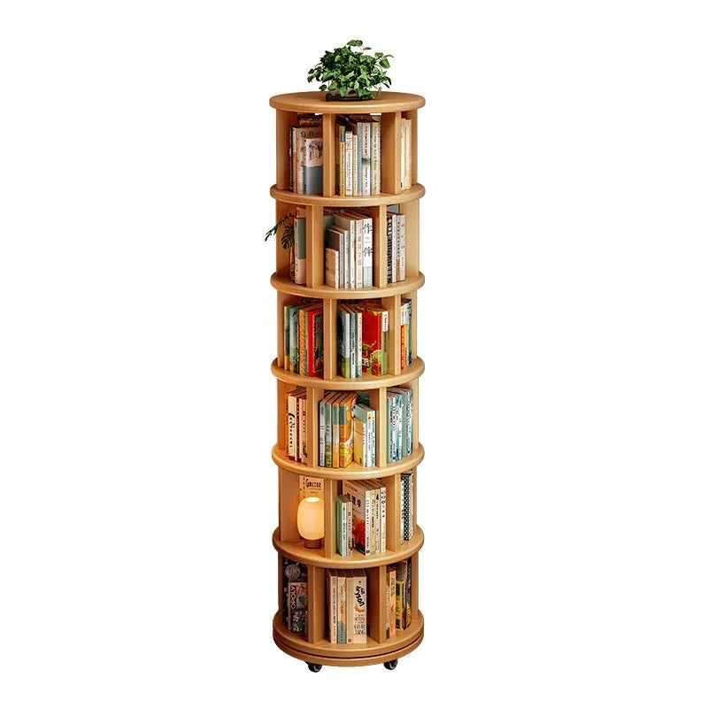 Bibliothèque Rotative 360° en Bois Massif DeskHarmony™ – Rangement Vertical Gain de Place
