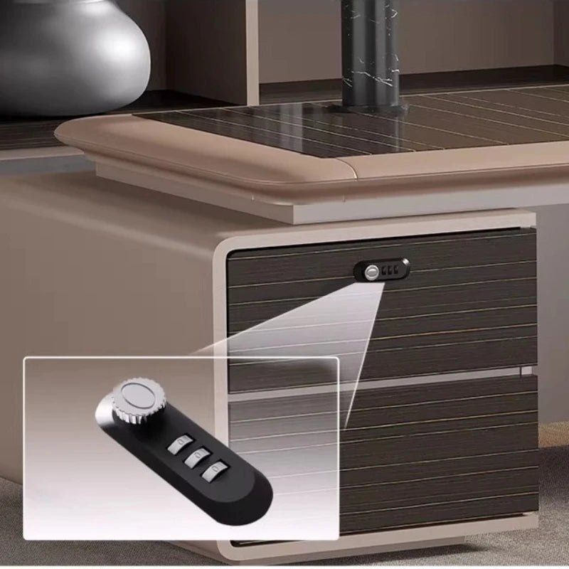 Bureau de Direction de Luxe en L – Hauteur Ajustable & Module de Rangement Latéral