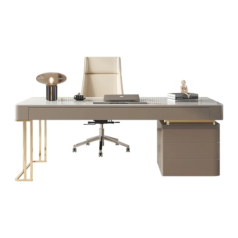 Bureau Moderne Scandinave – Plateau effet pierre & rangement intégré – DeskHarmony