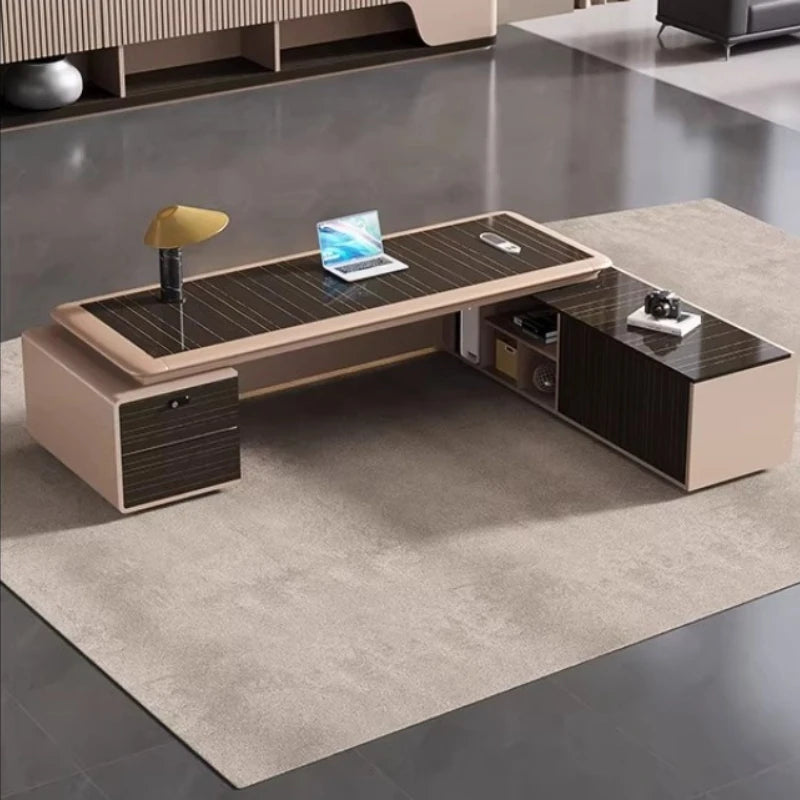 Bureau de Direction de Luxe en L – Hauteur Ajustable & Module de Rangement Latéral