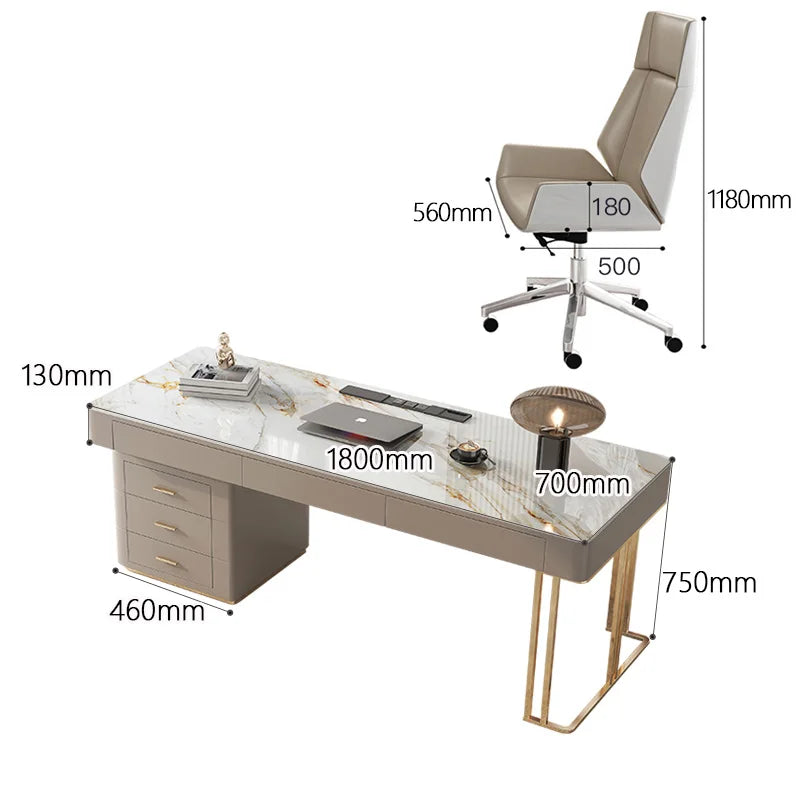 Bureau Moderne Scandinave – Plateau effet pierre & rangement intégré – DeskHarmony