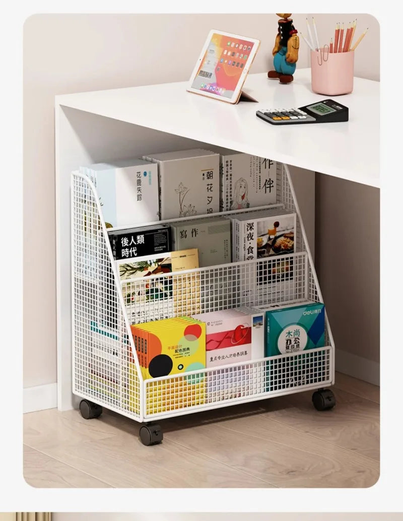 Bibliothèque Mobile Enfant DeskHarmony – Étagère à Roulettes 3 Niveaux pour Livres, Documents & Albums