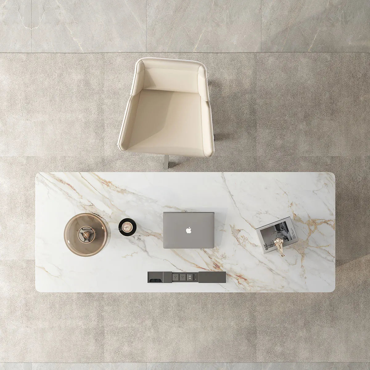 Bureau Moderne Scandinave – Plateau effet pierre & rangement intégré – DeskHarmony