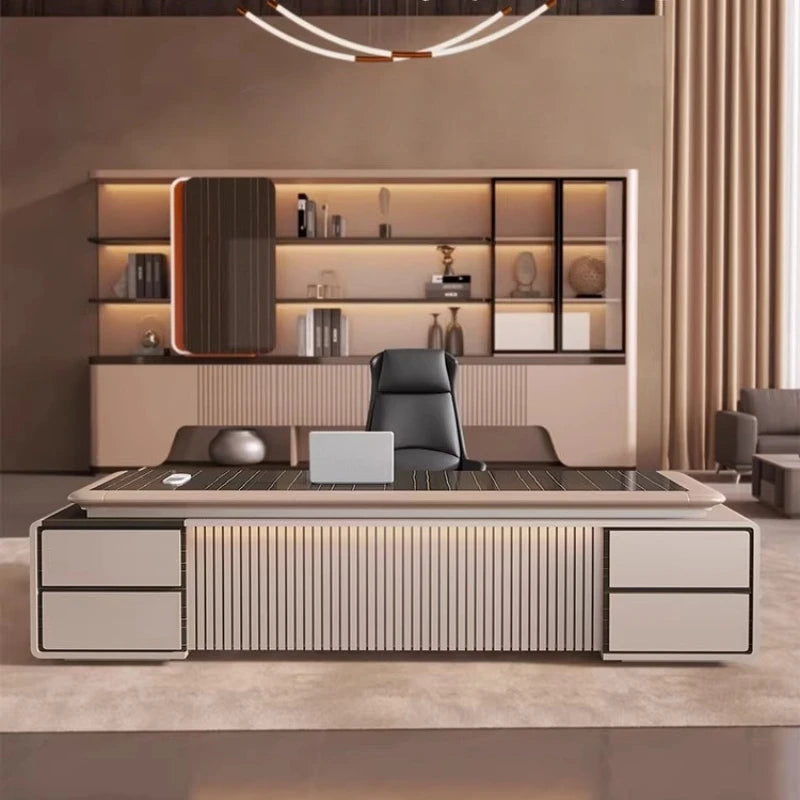 Bureau de Direction de Luxe en L – Hauteur Ajustable & Module de Rangement Latéral