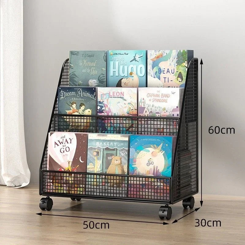 Bibliothèque Mobile Enfant DeskHarmony – Étagère à Roulettes 3 Niveaux pour Livres, Documents & Albums