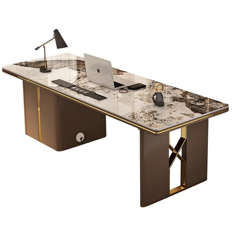 Bureau de Luxe Contemporain – Grand Bureau Moderne en Pierre & Acier – DeskHarmony