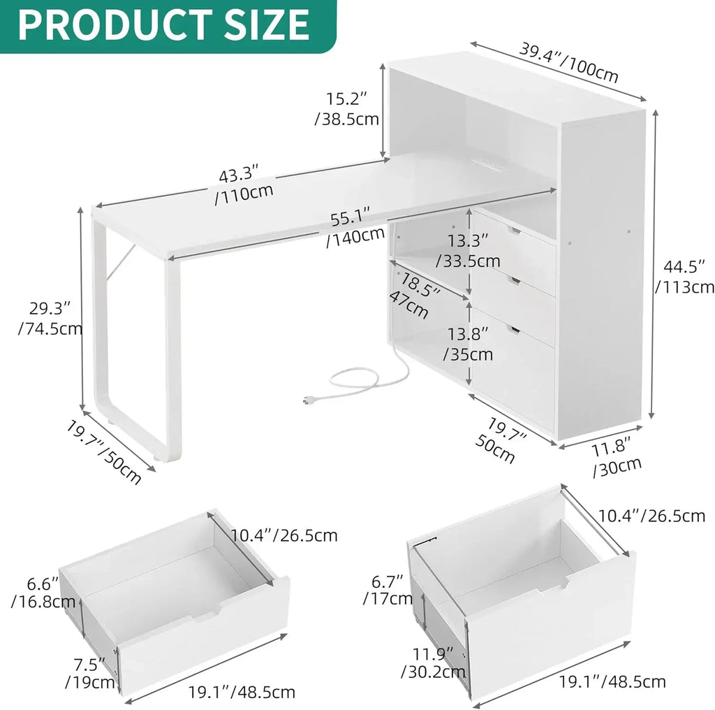 Bureau d’Angle en L avec rangements, Prises Intégrées et LED – DeskHarmony