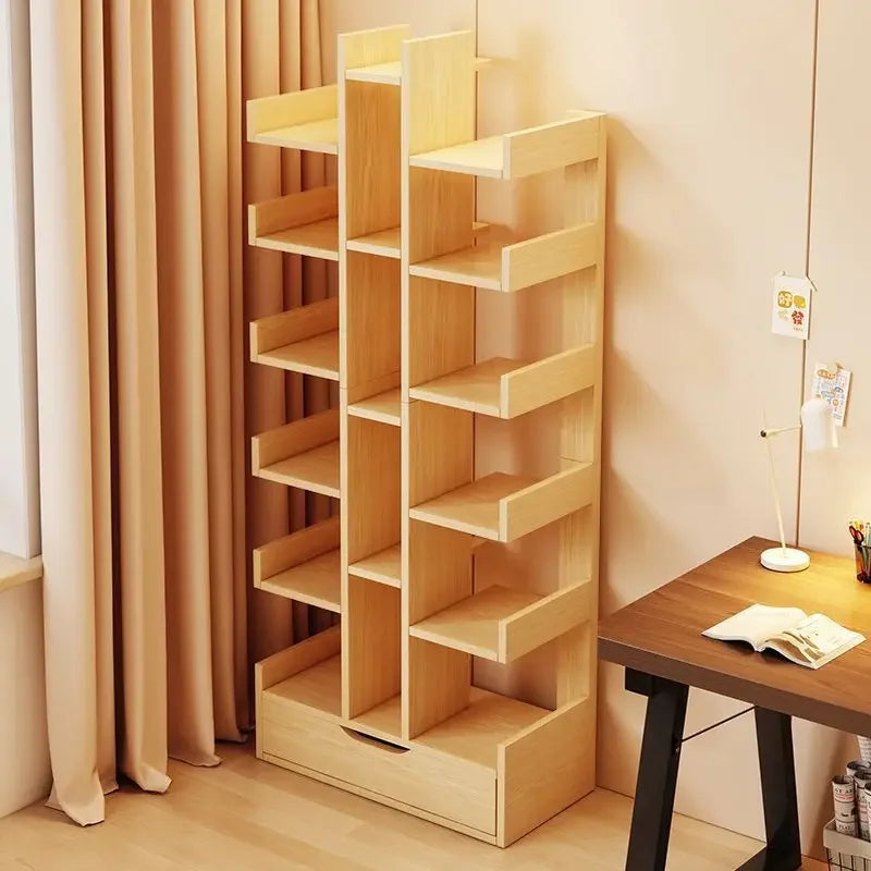 Bibliothèque en Bois Massif DeskHarmony™ – Étagère Multi-Niveaux pour Bureau