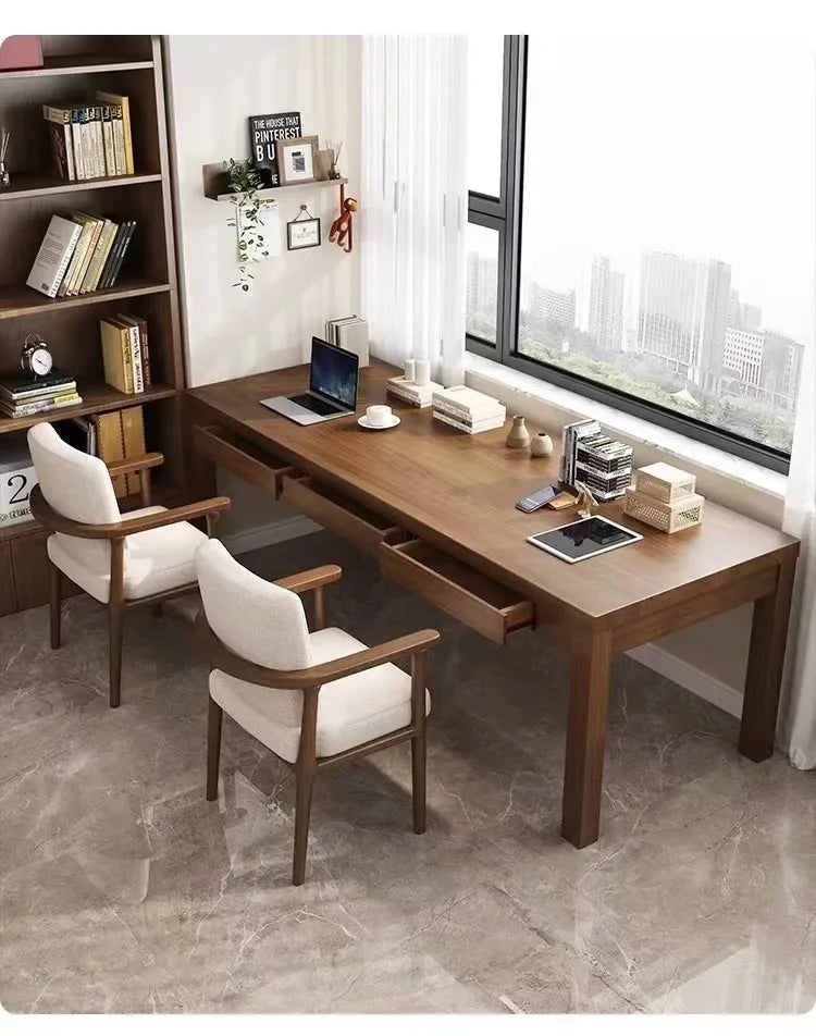 Bureau Double 2 Personnes DeskHarmony avec Étagères de Rangement – Grand Bureau Droit Extra-Long au Design Moderne pour Bureau et Télétravail