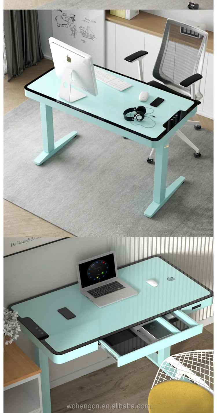 Bureau Assis Debout Électrique 120 cm – Double Moteur & Plateau en Verre avec Chargeur Sans‑Fil