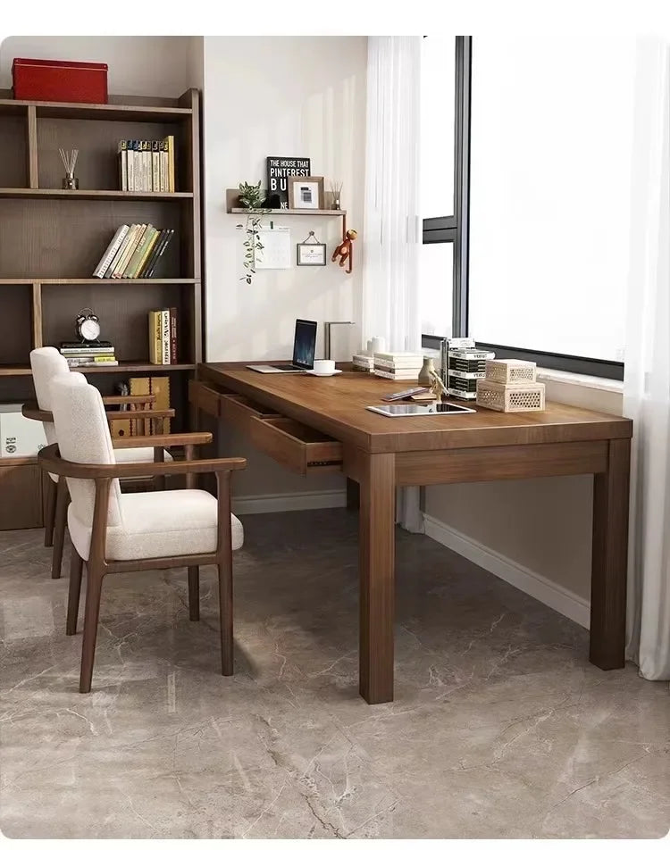 Bureau Double 2 Personnes DeskHarmony avec Étagères de Rangement – Grand Bureau Droit Extra-Long au Design Moderne pour Bureau et Télétravail