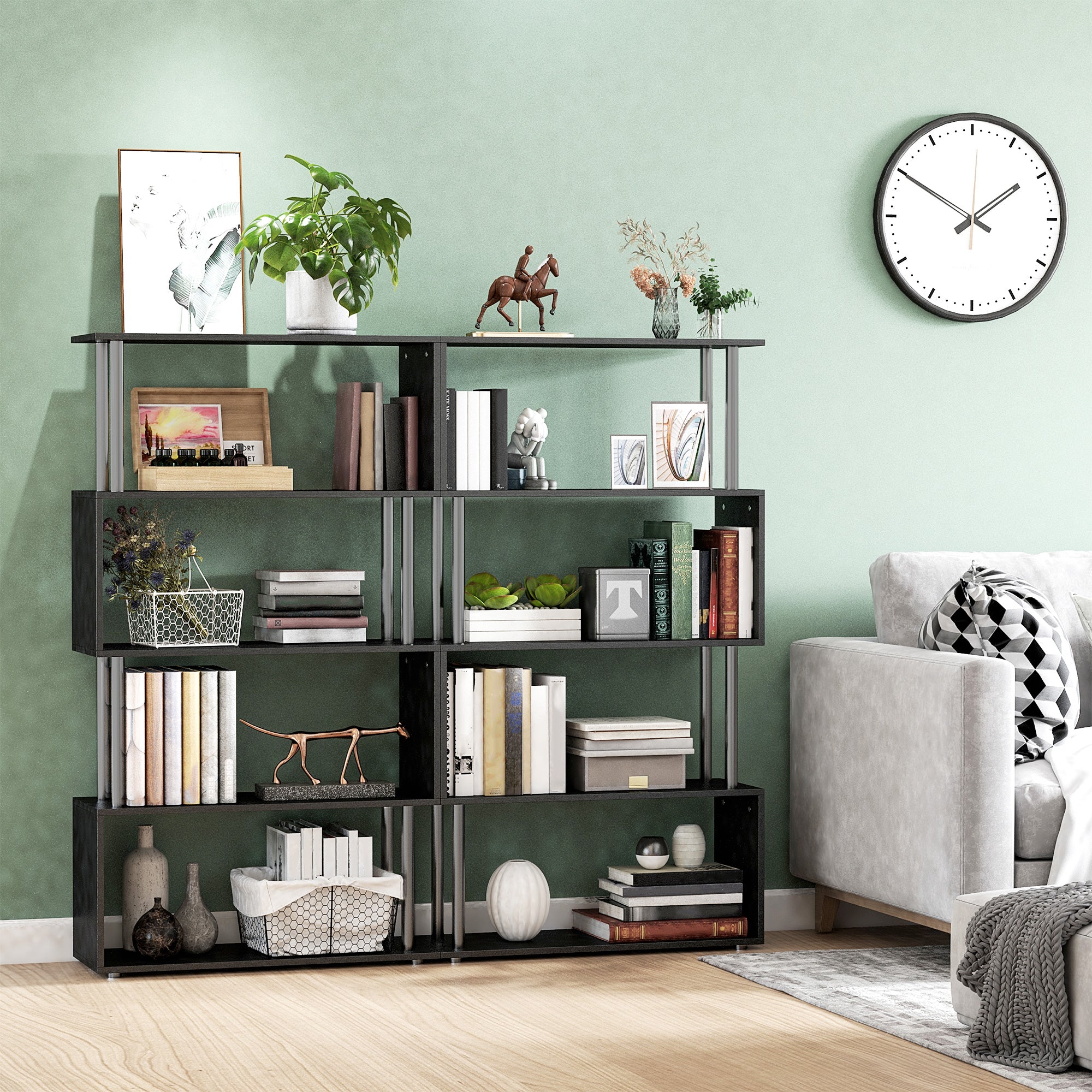 S Design 5-Tier Bookshelf – Modern Black Wooden Shelving Unit for Office &amp; Home Office
