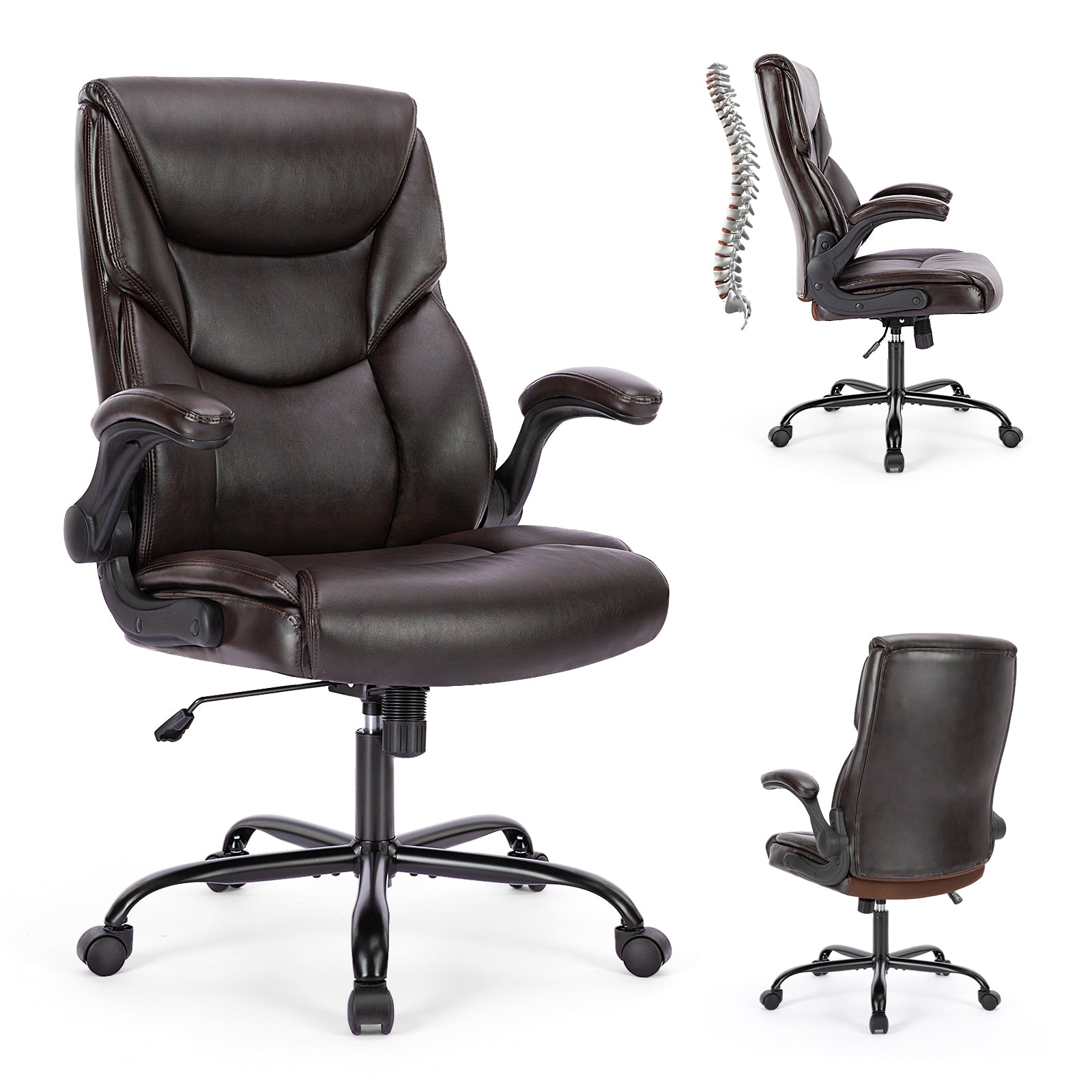Fauteuil de Bureau en Similicuir – Dossier Haut & Accoudoirs Relevables