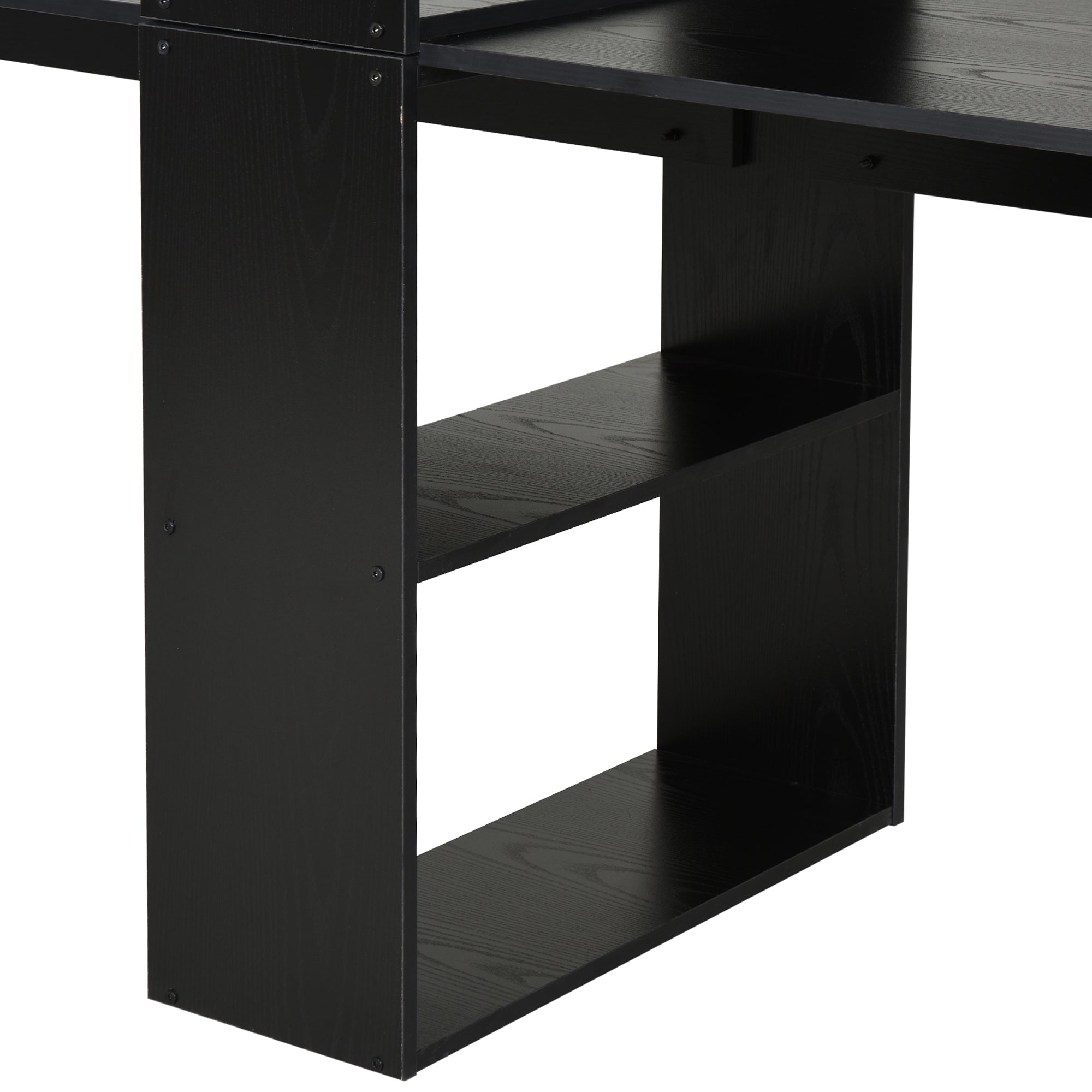 DeskHarmony Double Desk – 2-Person Workstation with Integrated Bookshelf – Black