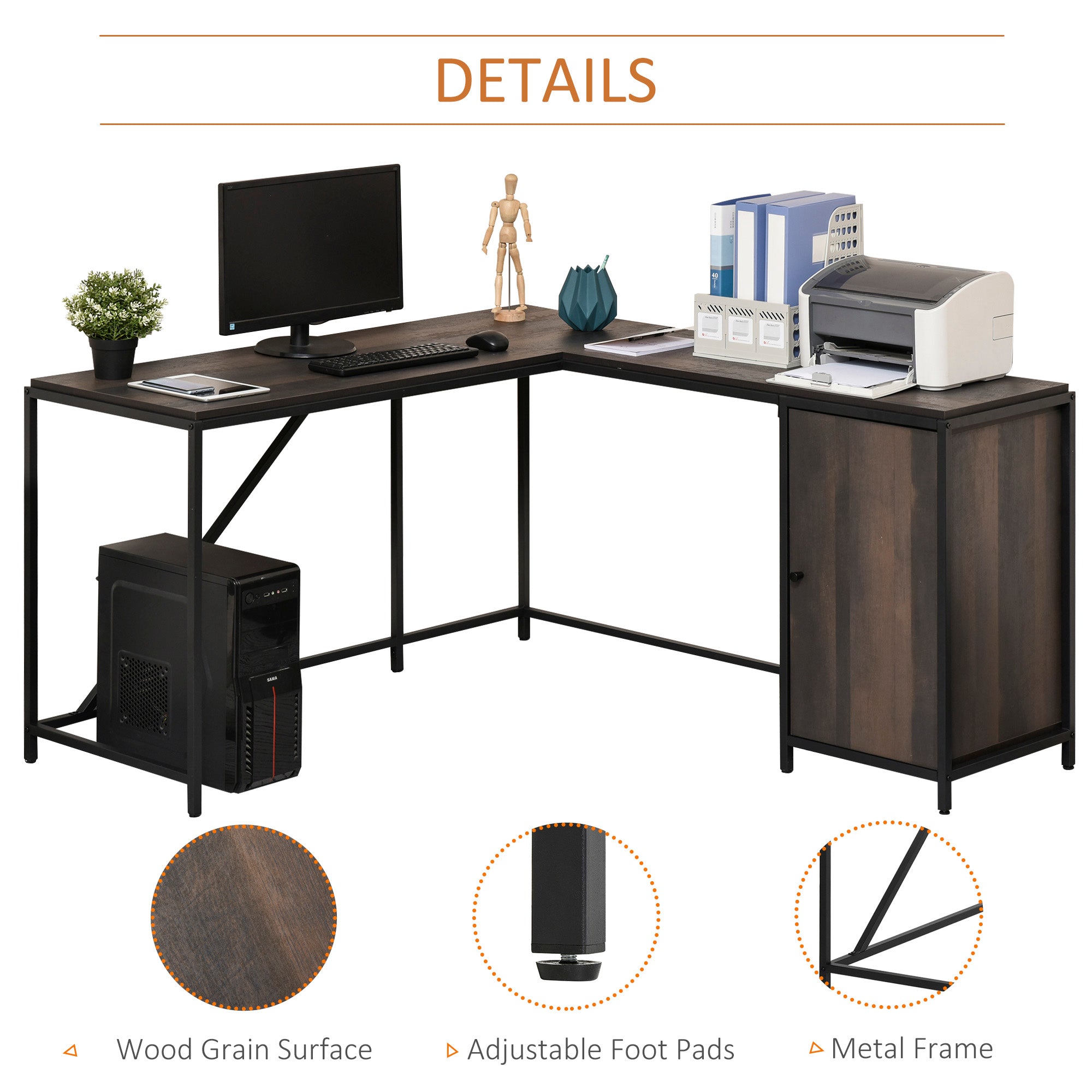 Bureau d’Angle avec Rangement – Design Industriel Noir & Bois Foncé