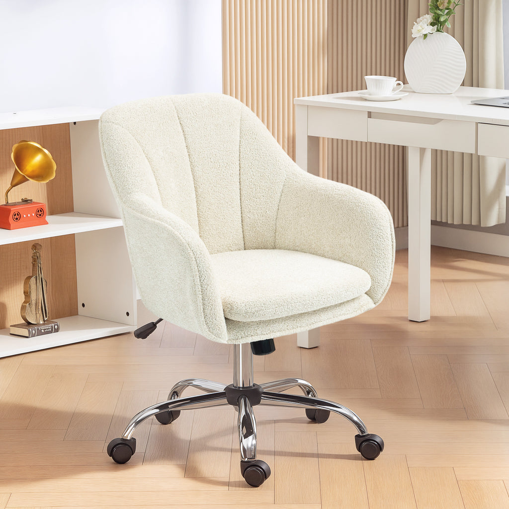 Fauteuil de Bureau en Velours Beige – Assise Confort & Design Élégant