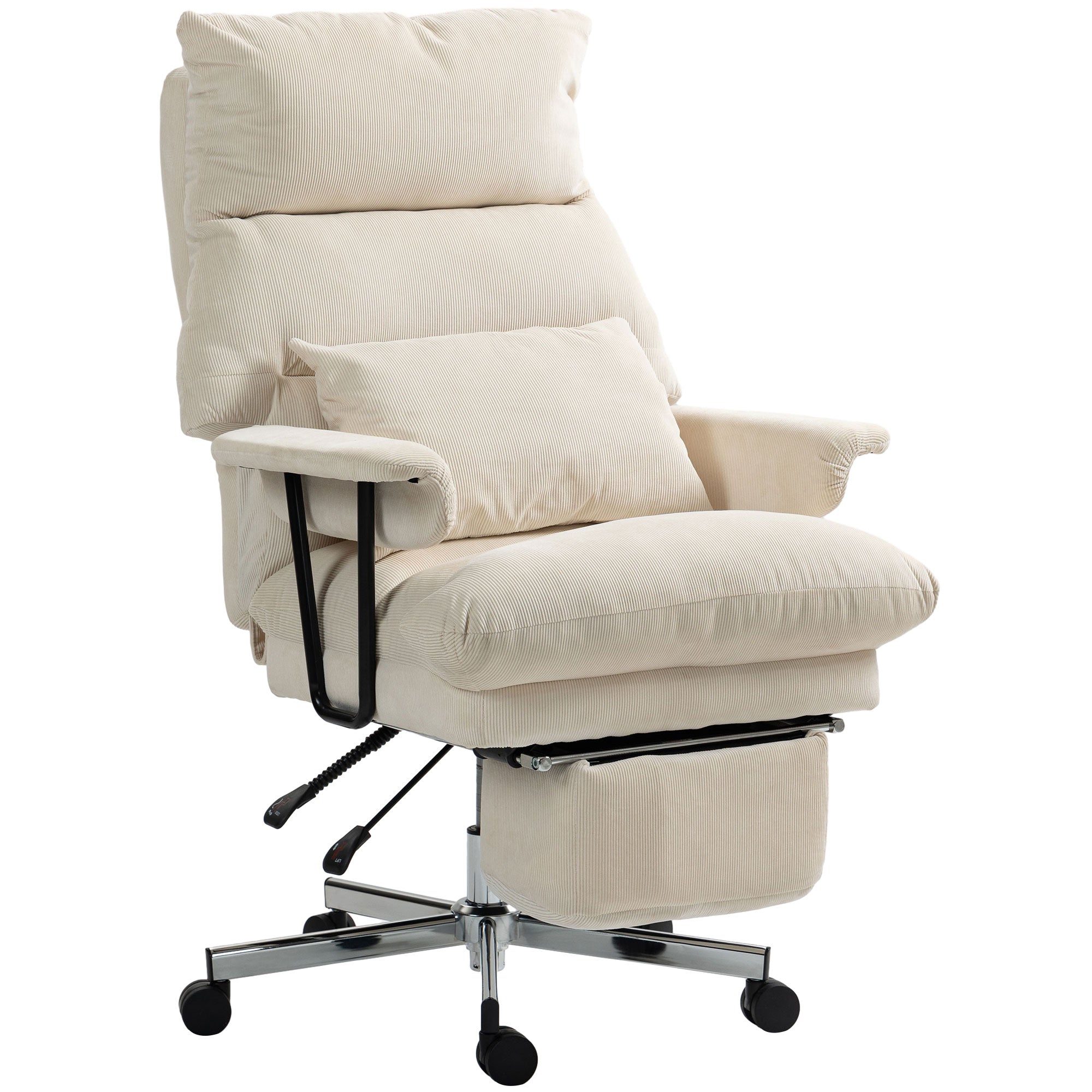 DeskHarmony™ Executive Office Chair – Premium Comfort Reclining Chair with Footrest and Lumbar Support, Cream White Corduroy Fabric