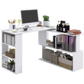 360 Rotating Home Office Desk L Shaped Corner Computer Desk With Storage Shelves, Writing Table Workstation, White 