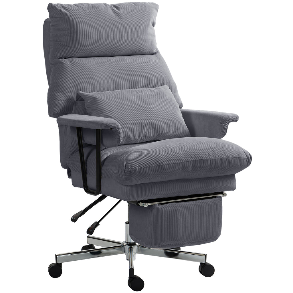 Executive Reclining Office Chair with Footrest and Lumbar Support – Grey Corduroy