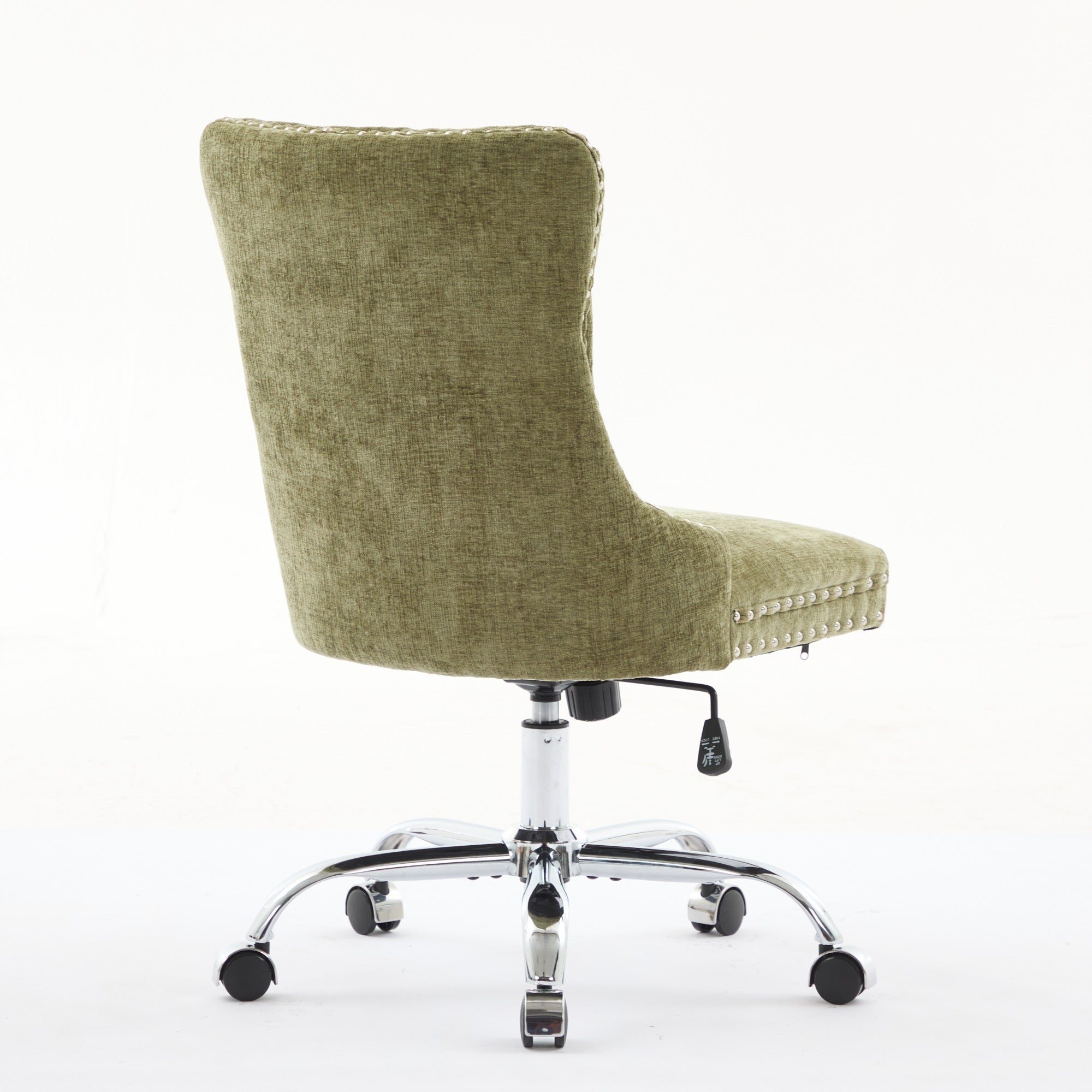 Fauteuil de Bureau en Chenille Vert – Capitonné & Base Chromée Réglable