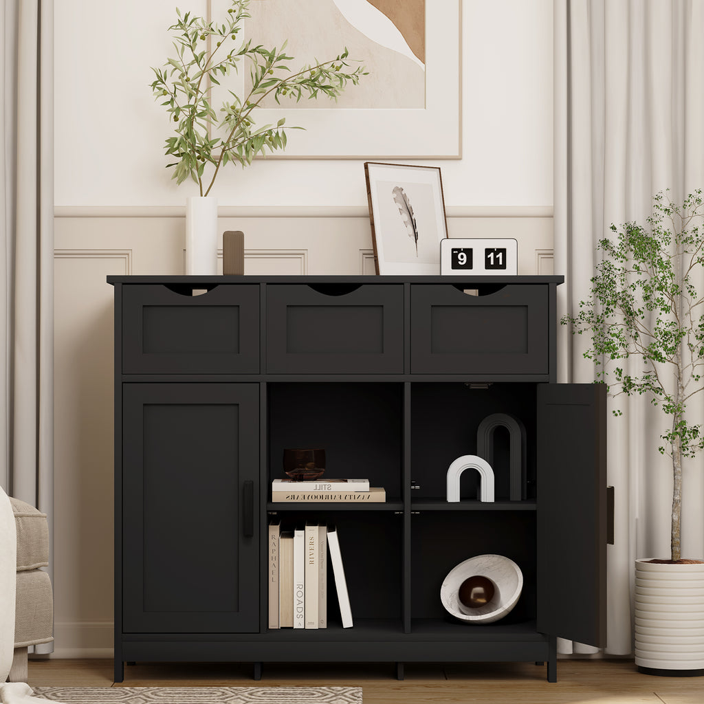 Armoire de Rangement de Bureau Moderne avec Tiroirs et Étagères – Meuble de Classement en Bois Noir pour Organisation Professionnelle