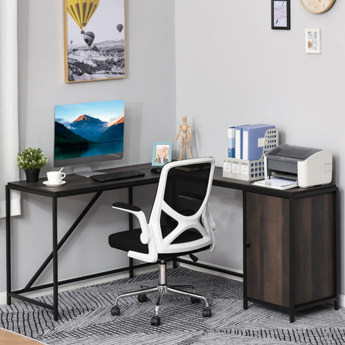 Bureau d’Angle avec Rangement – Design Industriel Noir & Bois Foncé