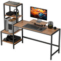 Industrial Computer Desk with Monitor Stand and Reversible Shelves – 170 cm, Black Metal &amp; Brown Wood Frame | DeskHarmony