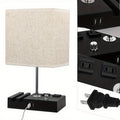 Lampe de Bureau avec Ports USB & Station de Charge – Intensité Réglable, Abat-jour Tissu, Ampoule LED Incluse