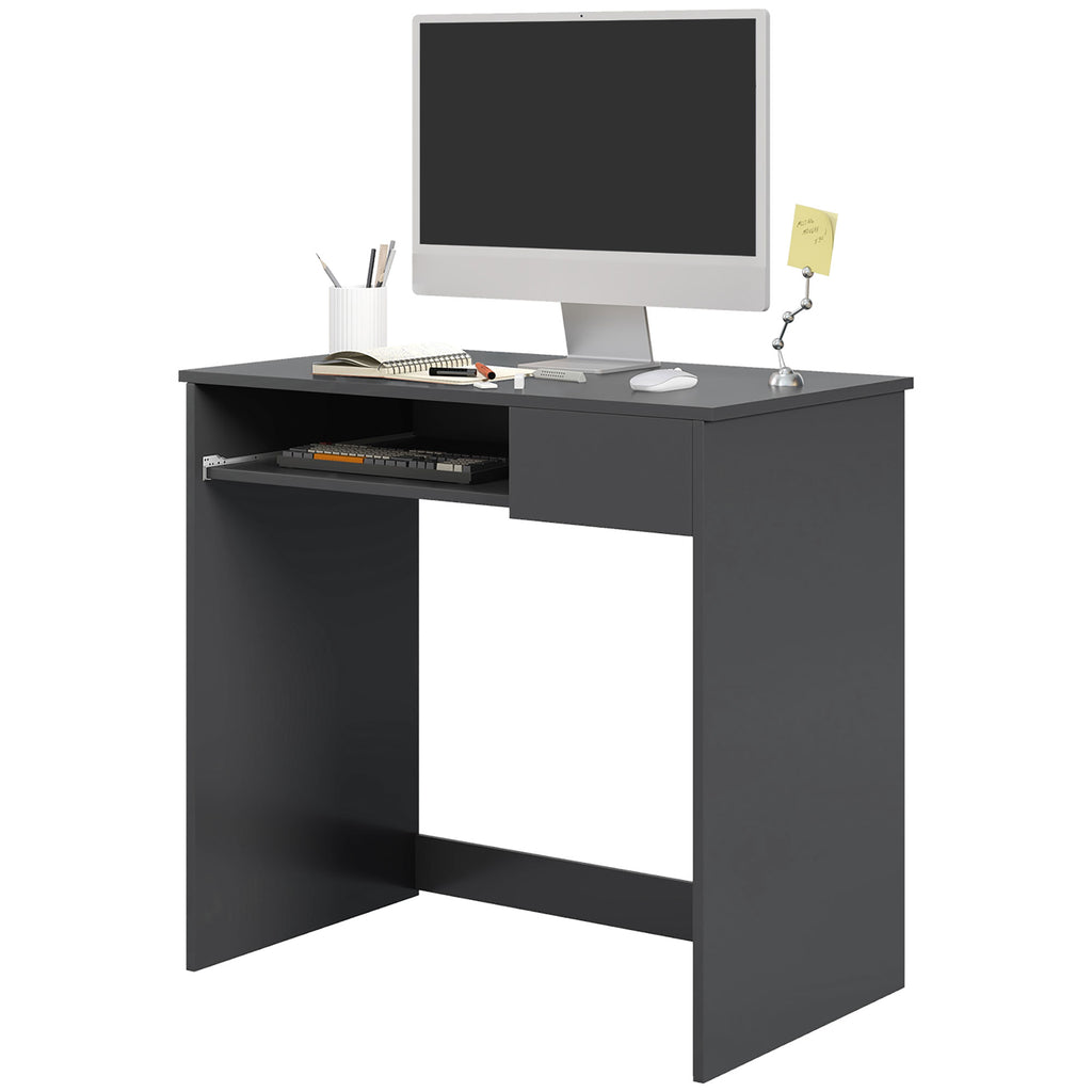 Bureau Compact Gris avec Plateau Clavier et Tiroir – 80 cm